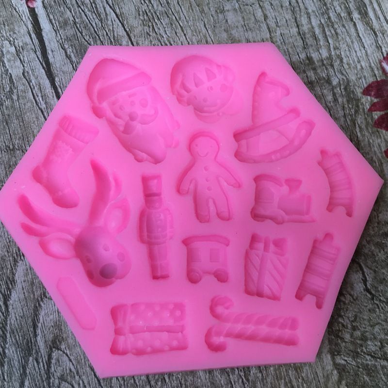 2pc Christmas Theme Santa Elk Gift Socks Silicone Molds for  Cake Fondant Biscuit Cookies Dessert Candle Decor
