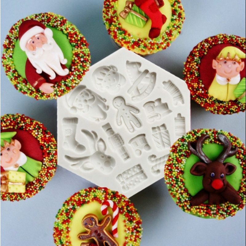 2pc Christmas Theme Santa Elk Gift Socks Silicone Molds for  Cake Fondant Biscuit Cookies Dessert Candle Decor
