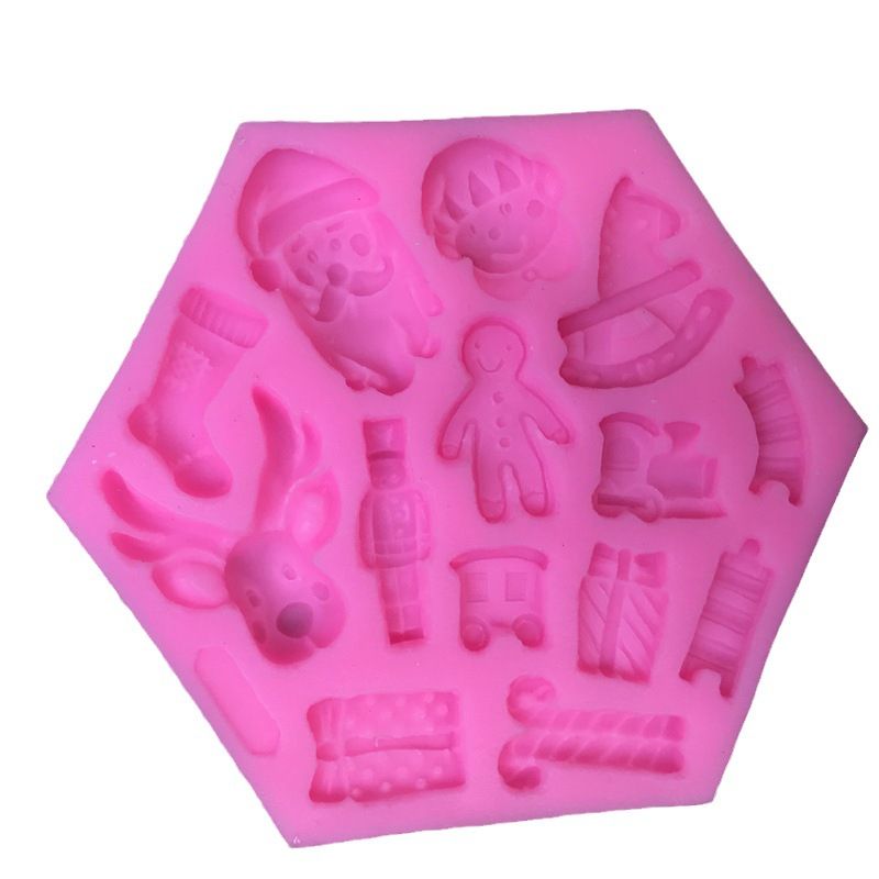 2pc Christmas Theme Santa Elk Gift Socks Silicone Molds for  Cake Fondant Biscuit Cookies Dessert Candle Decor