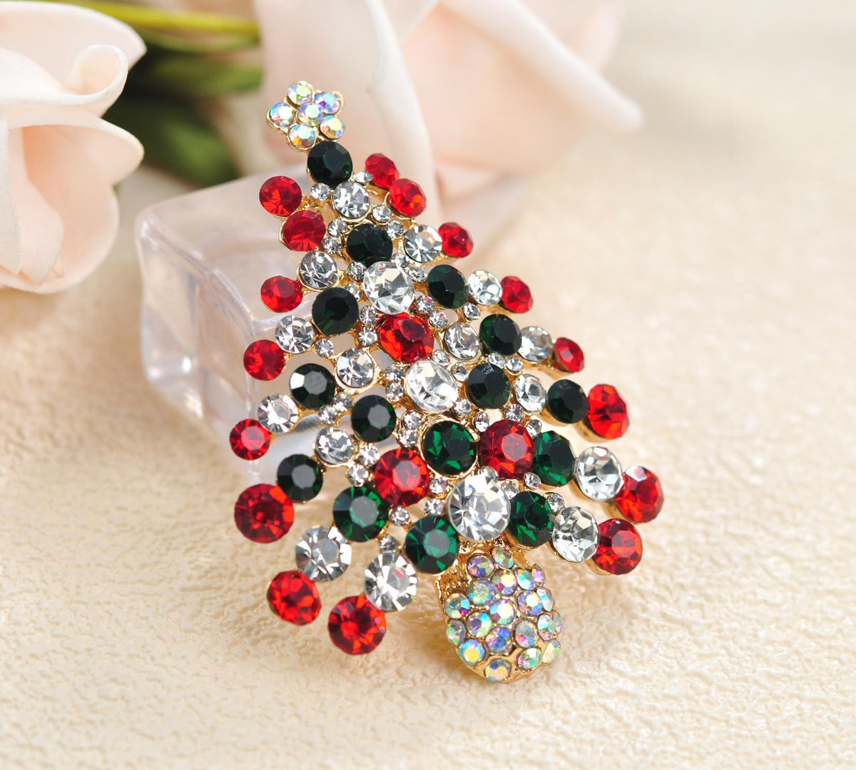 Holiday Christmas Jewelry Xmas Tree Brooch Pin With Colorful Crystal Lights  for  Claus Snowman Jingle Bells Jewelry Pins
