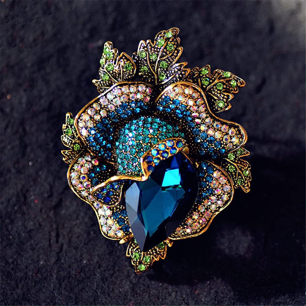 Rose Crystal Flower Brooch Vintage Palace Style Rhinestone Lapel Pin Wedding Bride Large Brooches For Decoration Christmas Gift