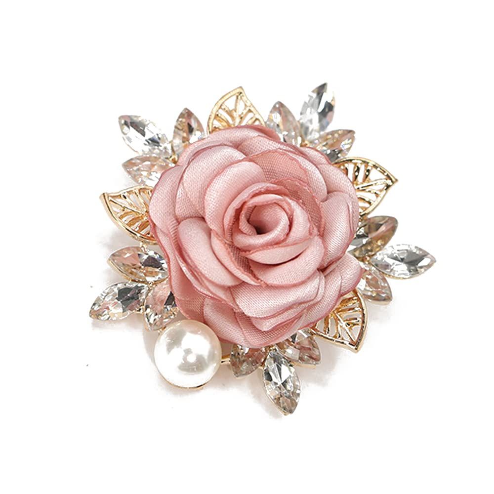 Elegant Rose Flower Brooch Pin for Handmade Crystal Pearl Fabric Flower Lapel Pin Dress Suit Ideas Gift Valentine's Day