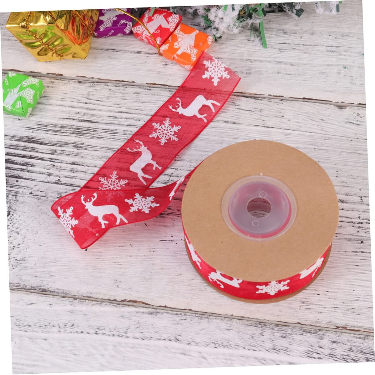 Wired Christmas Ribbon Christmas Elk Ribbon Red Christmas Organza Ribbon Xmas Ribbon Gold Glitter Deer Ribbon