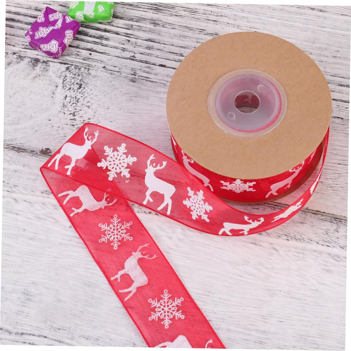 Wired Christmas Ribbon Christmas Elk Ribbon Red Christmas Organza Ribbon Xmas Ribbon Gold Glitter Deer Ribbon
