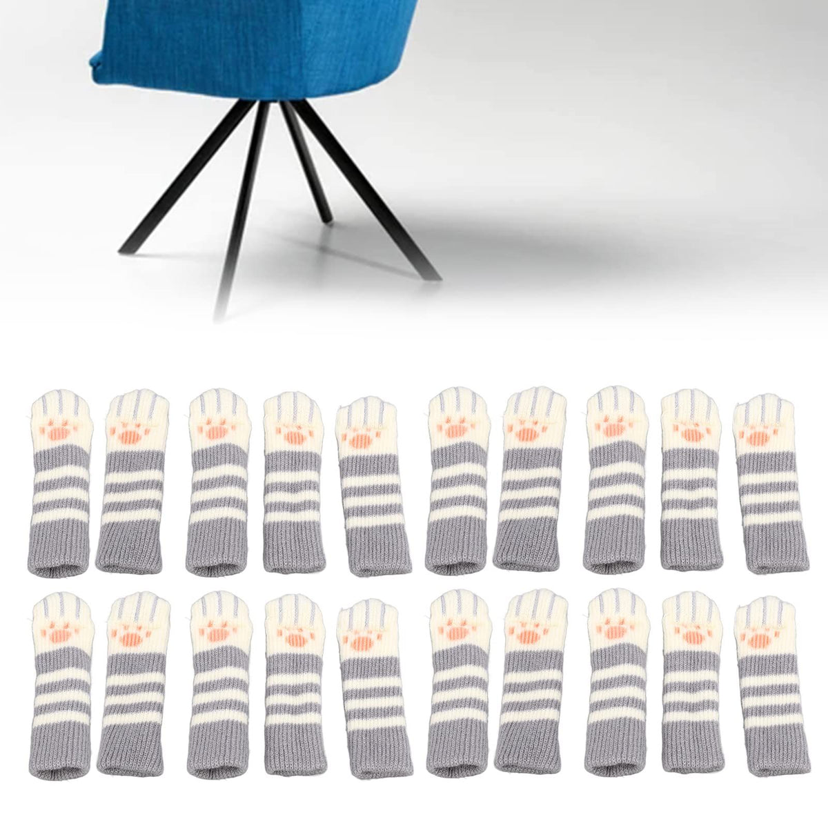 Furniture Socks, 20Pcs Creative Elastic Cat Paws Design Chair Socks Furniture Table Floor Protector (Grey)