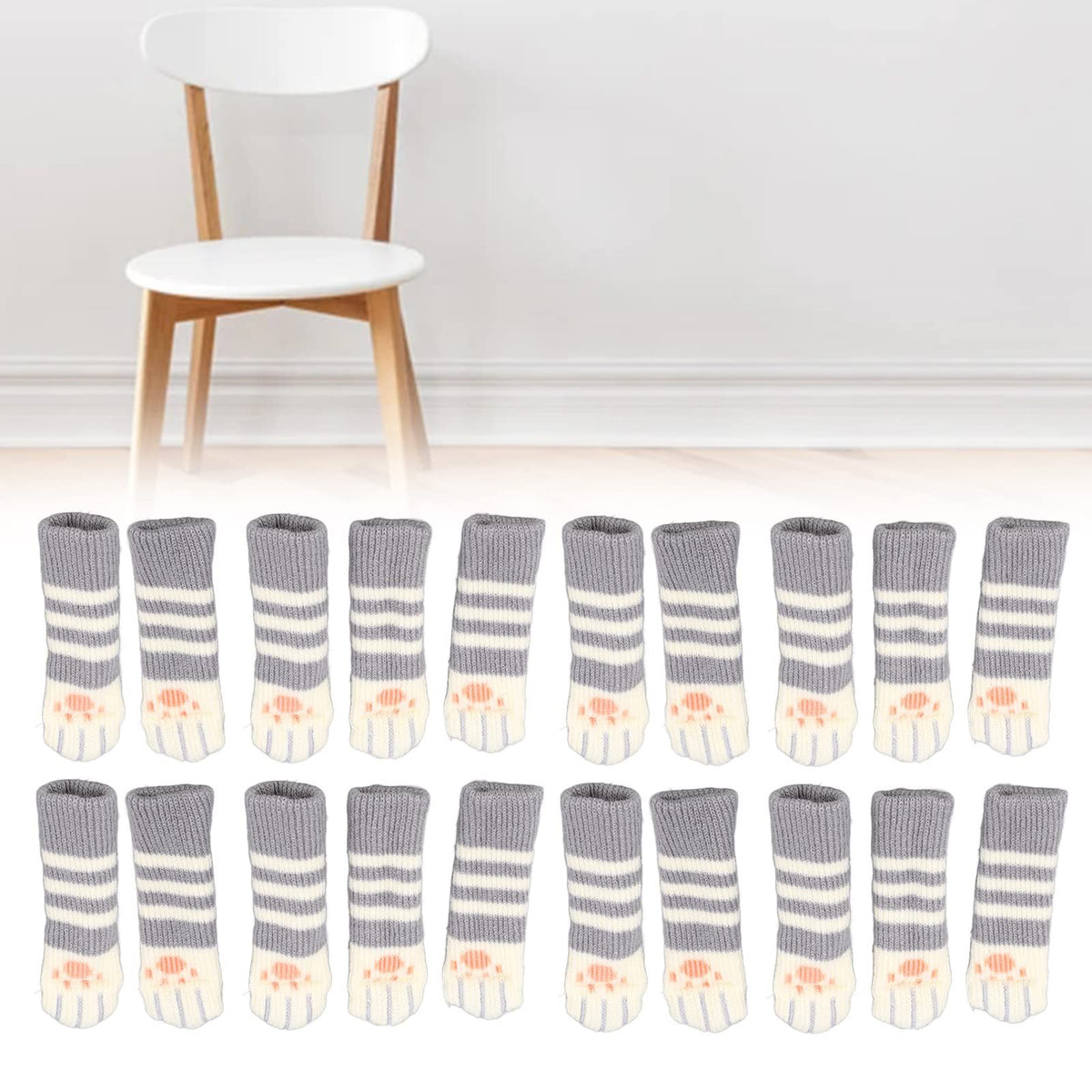 Furniture Socks, 20Pcs Creative Elastic Cat Paws Design Chair Socks Furniture Table Floor Protector (Grey)