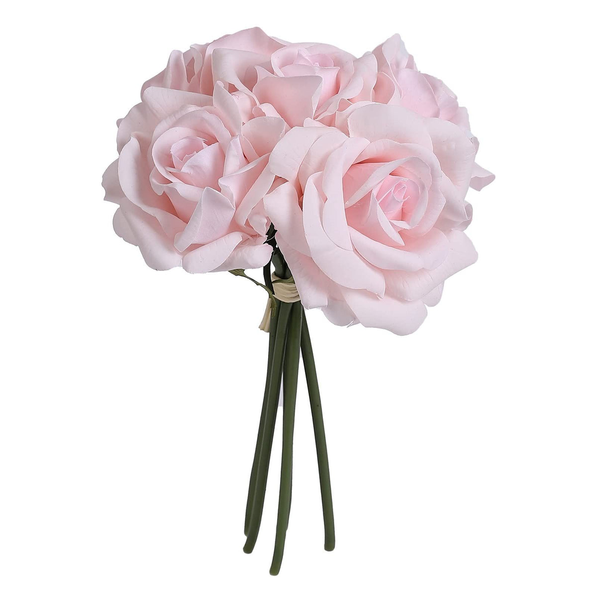 Artificial Rose Real Touch Silk Floral Arrangements  5 Head Bouqet Flower Wedding Decor Festival Roses Centerpiece (Light Pink)