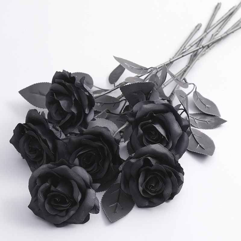 5Pcs Roses Artificial Flowers, Black Roses Artificial Flowers Fake Flower Silk Stem Realistic Blossom Flora for DIY Home Office