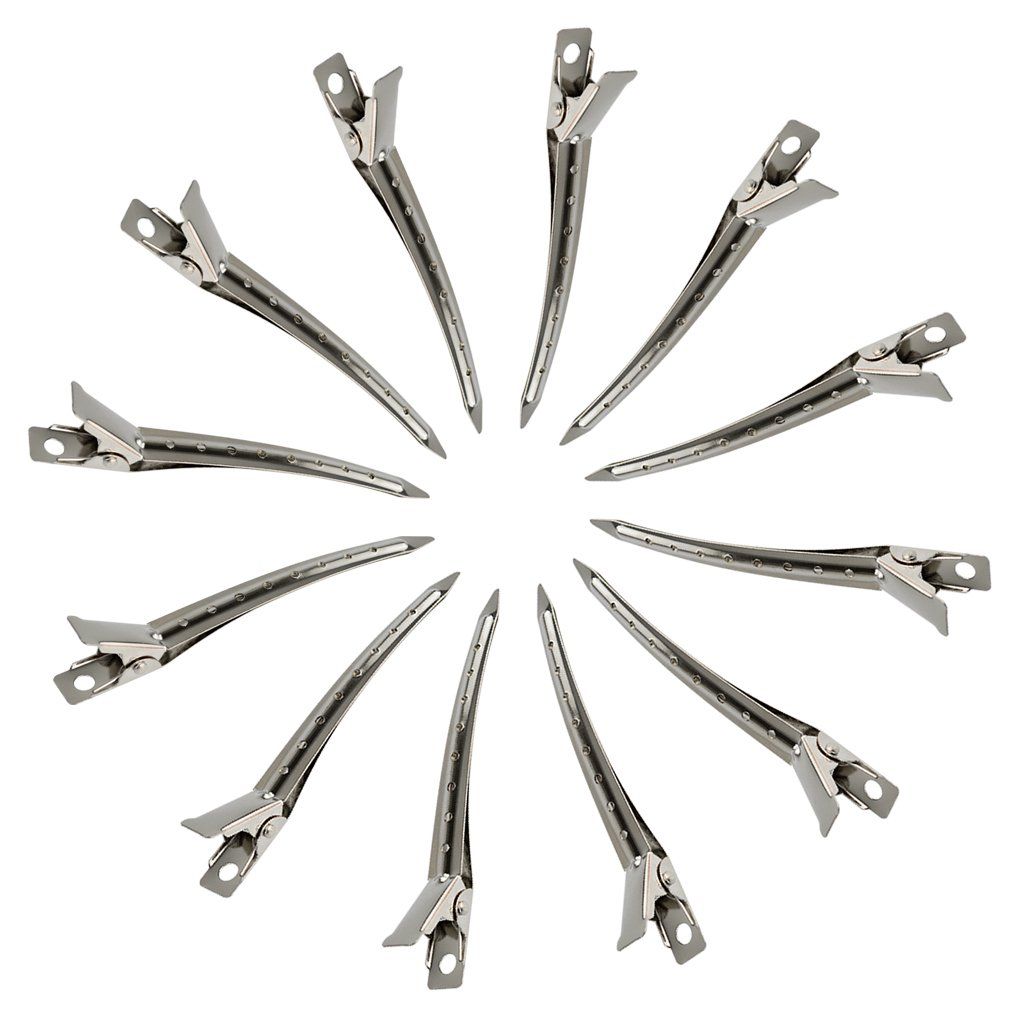 14 Packs Duck Bill Clips, Rustproof Metal Alligator Curl Clips with Holes for Hair Styling, Hair Coloring, Silver
