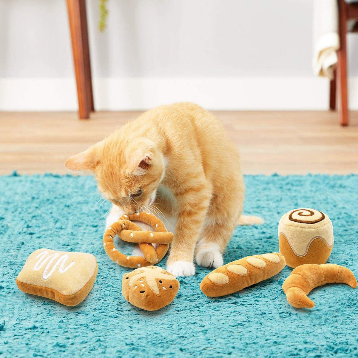Cats Interactive Toys for Cat Lover Gifts Kitten Chew Bite Kick Toys Baguette Croissant Pretzel Toast Bun Cinnamon Roll Plush