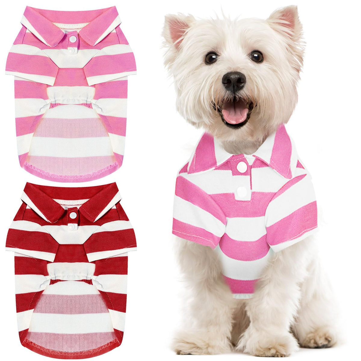 2 Pieces Stripe Dog Shirts Breathable T-Shirts for Small Dogs Cats Girl Boy Puppy Sweatshirt for  TeacupClothes Apparel Pink+Red