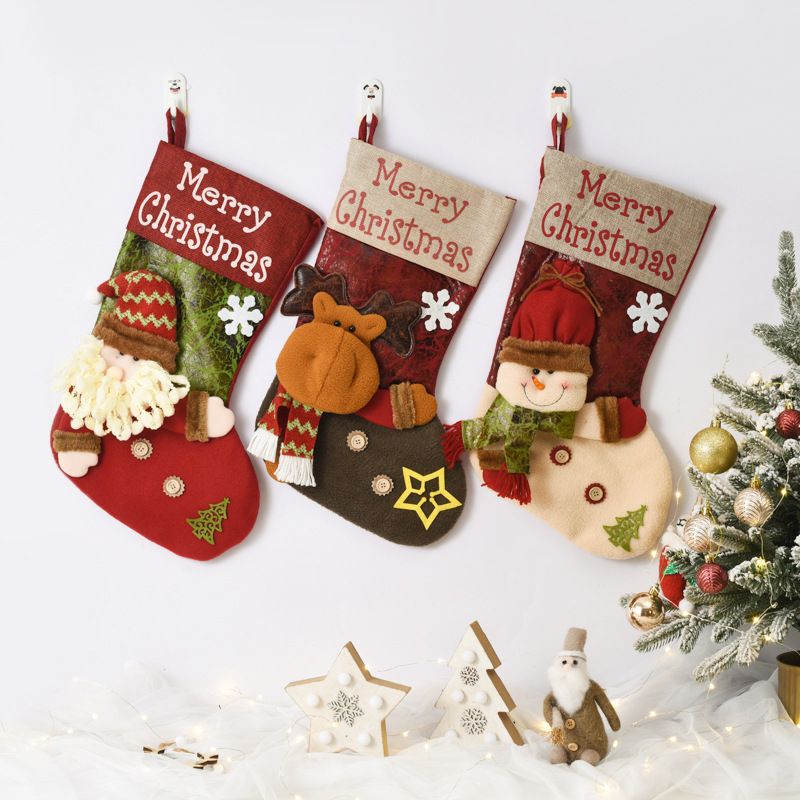 Large Christmas Stockings,3D Snowman Reindeer Santa Claus Christmas Socks Fireplace Hanging Socks Candy Gift Bag
