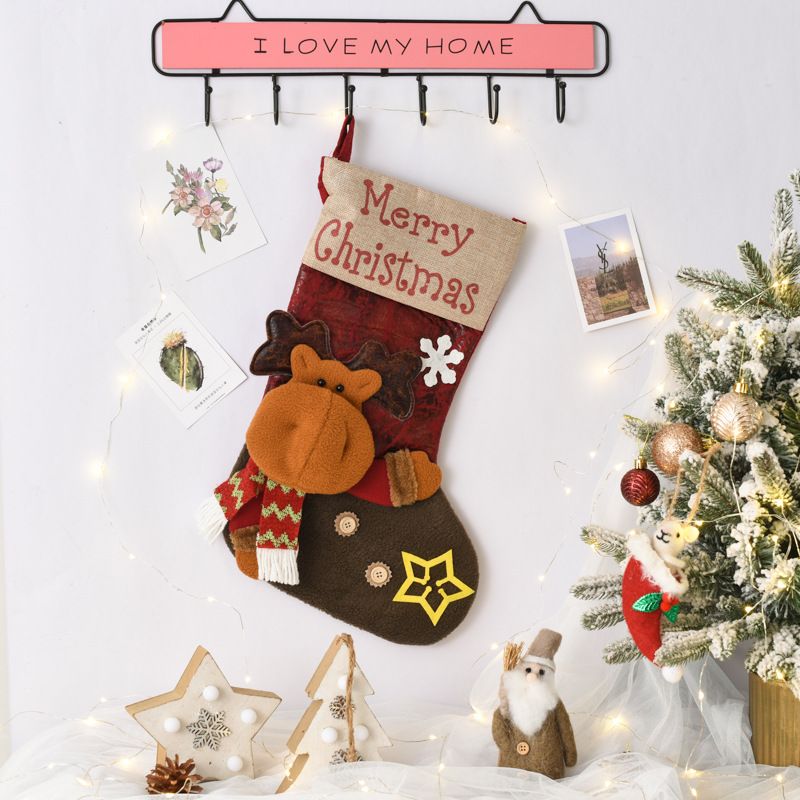 Large Christmas Stockings,3D Snowman Reindeer Santa Claus Christmas Socks Fireplace Hanging Socks Candy Gift Bag
