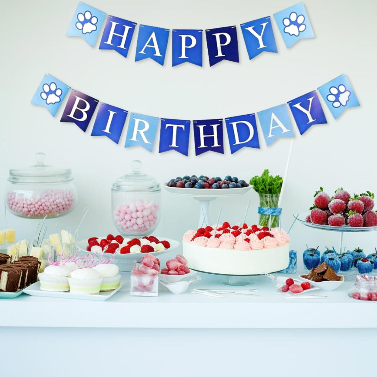 Dog Happy Birthday Banner, Blue Puppy Birthday Banner Pet Dog Theme Birthday Party Decoration, Boy Dog Birthday Banner