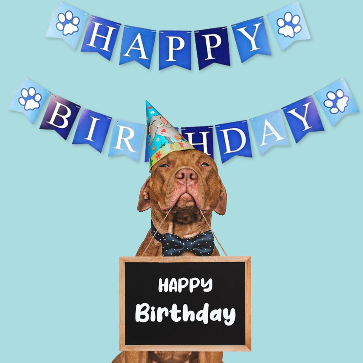 Dog Happy Birthday Banner, Blue Puppy Birthday Banner Pet Dog Theme Birthday Party Decoration, Boy Dog Birthday Banner