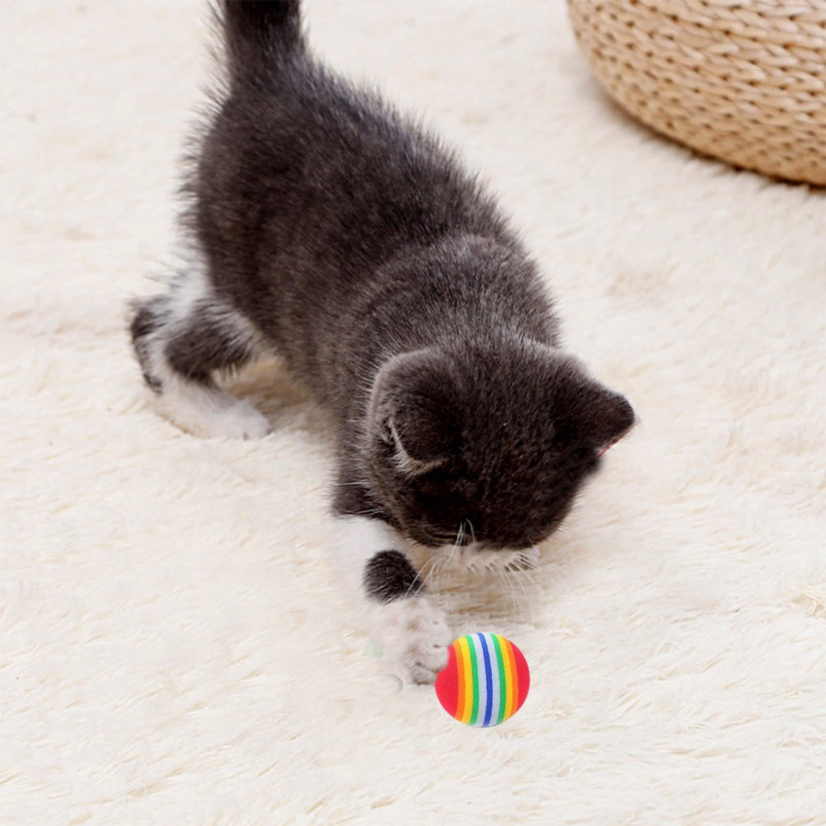 6pcs 1.38" Red Rainbow Cat Toy Balls Soft EVA Foam Interactive Indoor Kittens Favorite Toys 35mm Dia