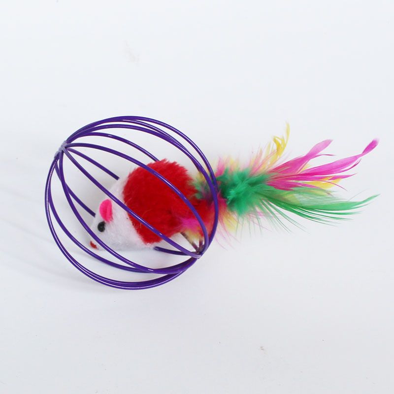 Color Random
，Funny Plush Mouse in a Cage Ball Toy for Kittens - Lifelike Hollow Chew Mice, Self Entertainment and Training Cats