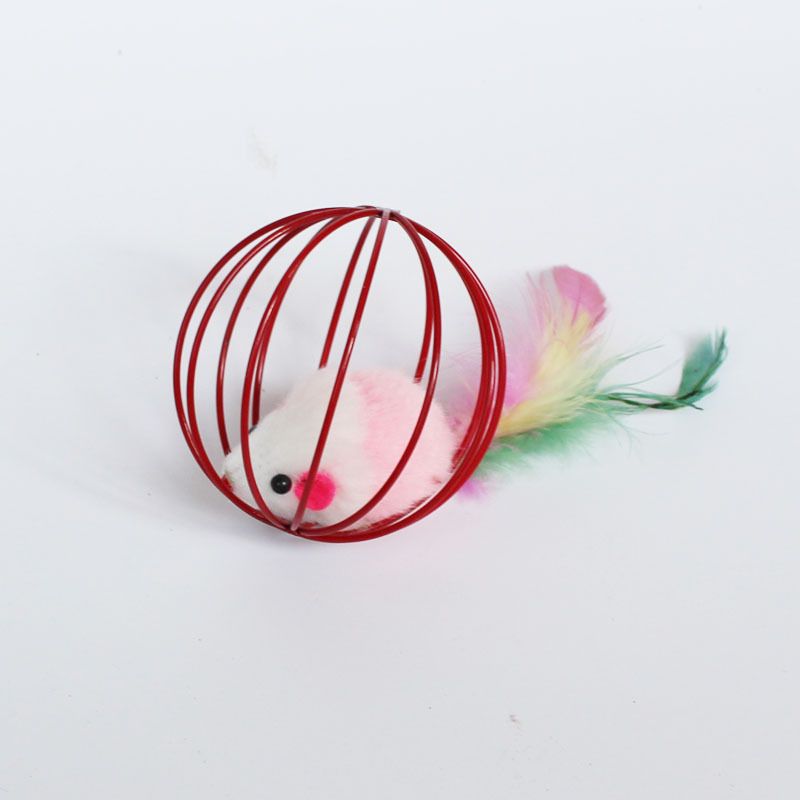 Color Random
，Funny Plush Mouse in a Cage Ball Toy for Kittens - Lifelike Hollow Chew Mice, Self Entertainment and Training Cats