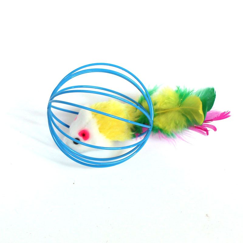 Color Random
，Funny Plush Mouse in a Cage Ball Toy for Kittens - Lifelike Hollow Chew Mice, Self Entertainment and Training Cats
