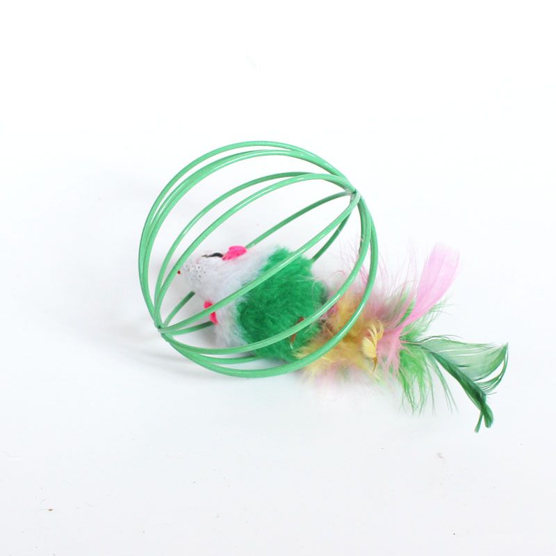 Color Random
，Funny Plush Mouse in a Cage Ball Toy for Kittens - Lifelike Hollow Chew Mice, Self Entertainment and Training Cats