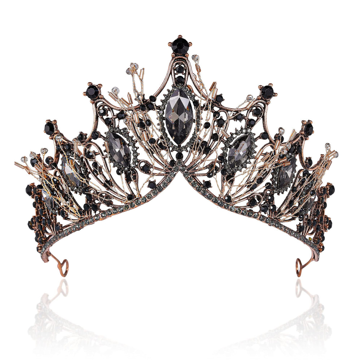 Baroque Black Queen Crowns for Women, Rhinestone Wedding Crowns and Tiaras Crystal Princess Crown for Prom Birthday Valentines