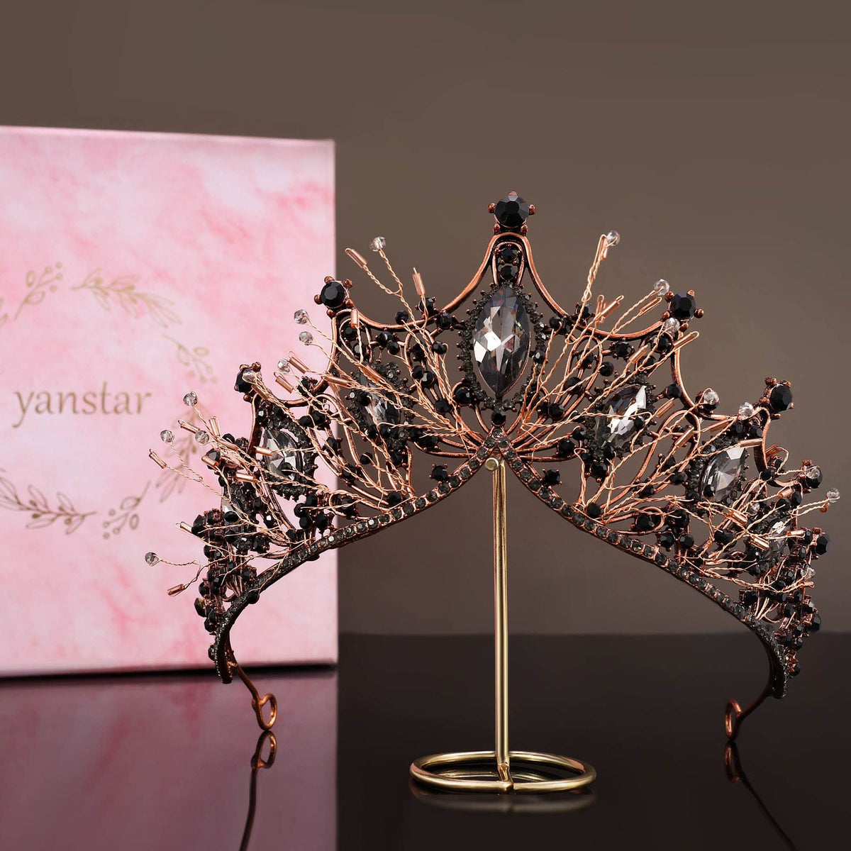 Baroque Black Queen Crowns for Women, Rhinestone Wedding Crowns and Tiaras Crystal Princess Crown for Prom Birthday Valentines