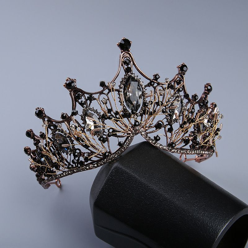 Baroque Black Queen Crowns for Women, Rhinestone Wedding Crowns and Tiaras Crystal Princess Crown for Prom Birthday Valentines