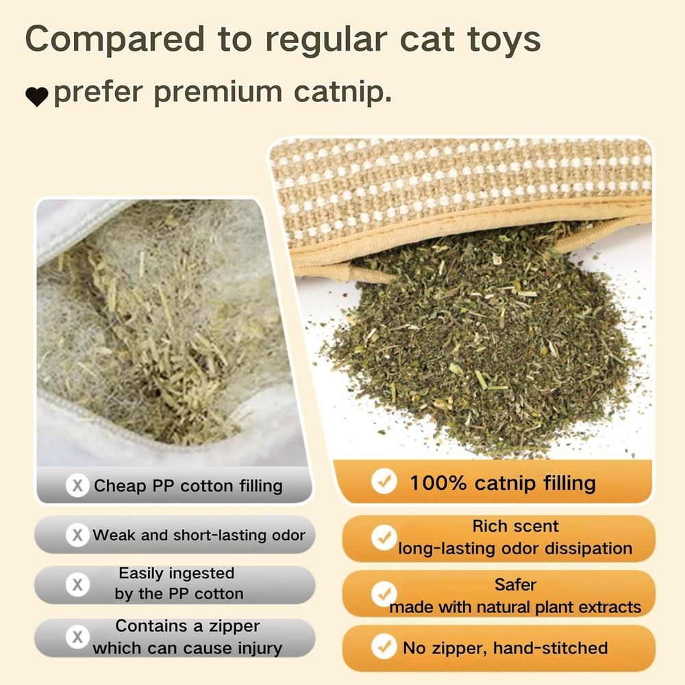 Pillow, 13.4In Interactive Chew Toy with Sisal Scratching Pad, Bite-Resistant Teething Toy for Indoor Cats & Anxiety Relief