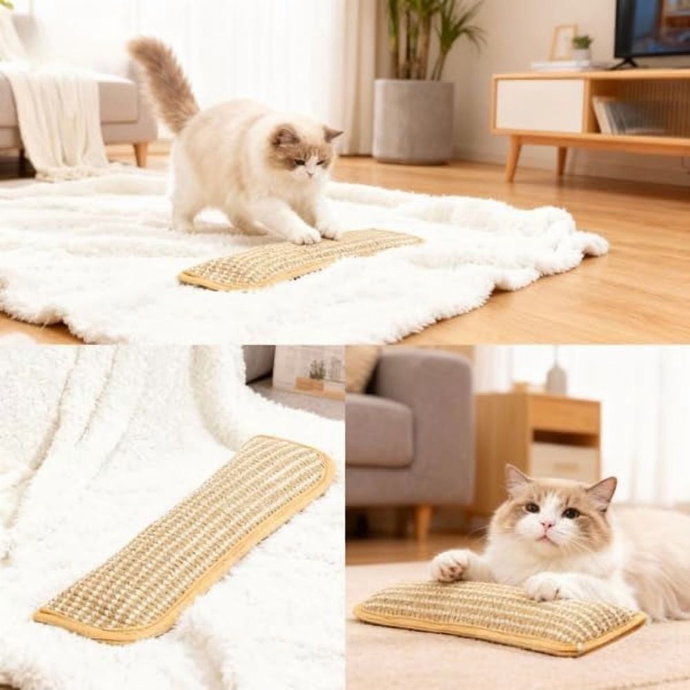 Pillow, 13.4In Interactive Chew Toy with Sisal Scratching Pad, Bite-Resistant Teething Toy for Indoor Cats & Anxiety Relief
