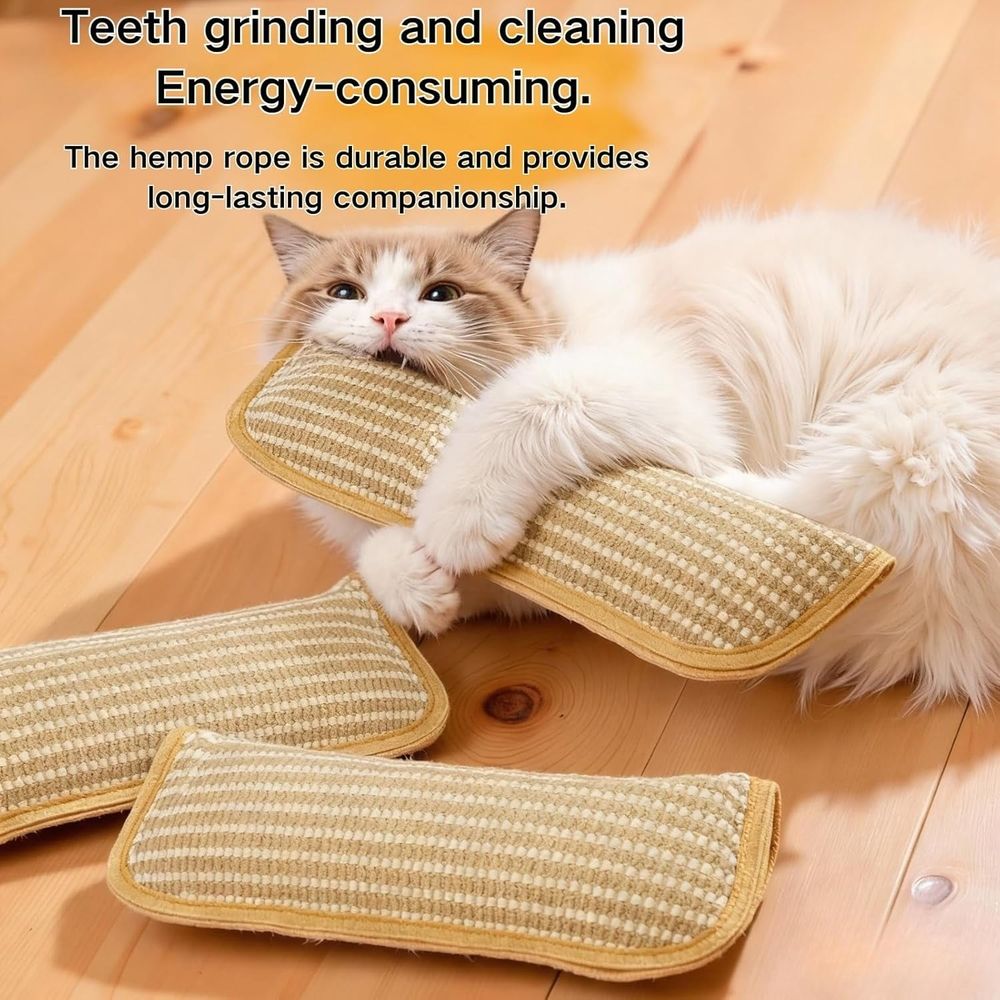 Pillow, 13.4In Interactive Chew Toy with Sisal Scratching Pad, Bite-Resistant Teething Toy for Indoor Cats & Anxiety Relief