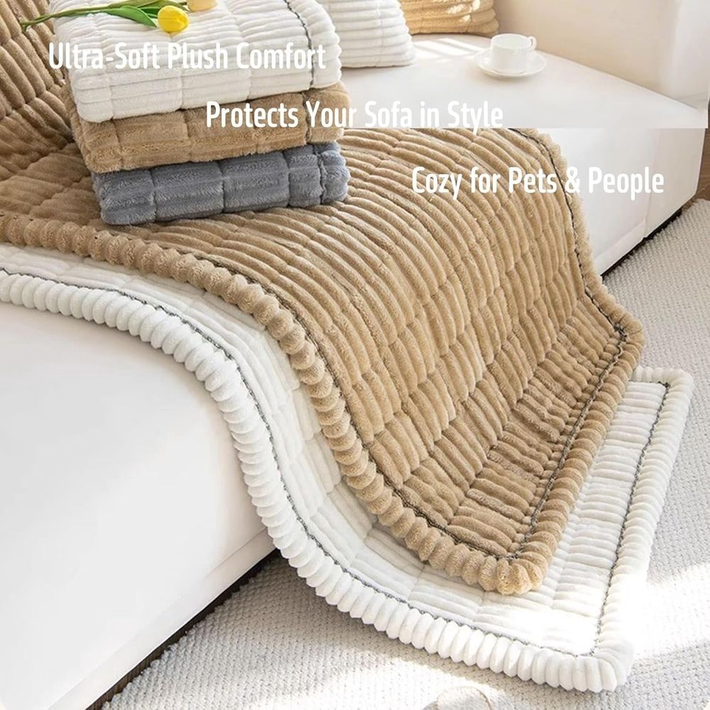 Plush Pet Couch Cover, Ultra-Soft Non-Slip Sofa Protector with Waterproof Lining for Dogs & Cats