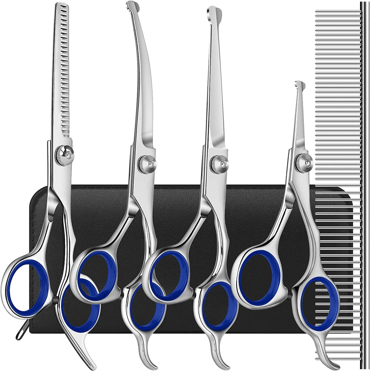 Professional Pet Dog Grooming Scissors Straight Curved Thinning Shear Tool Kit - Blue
