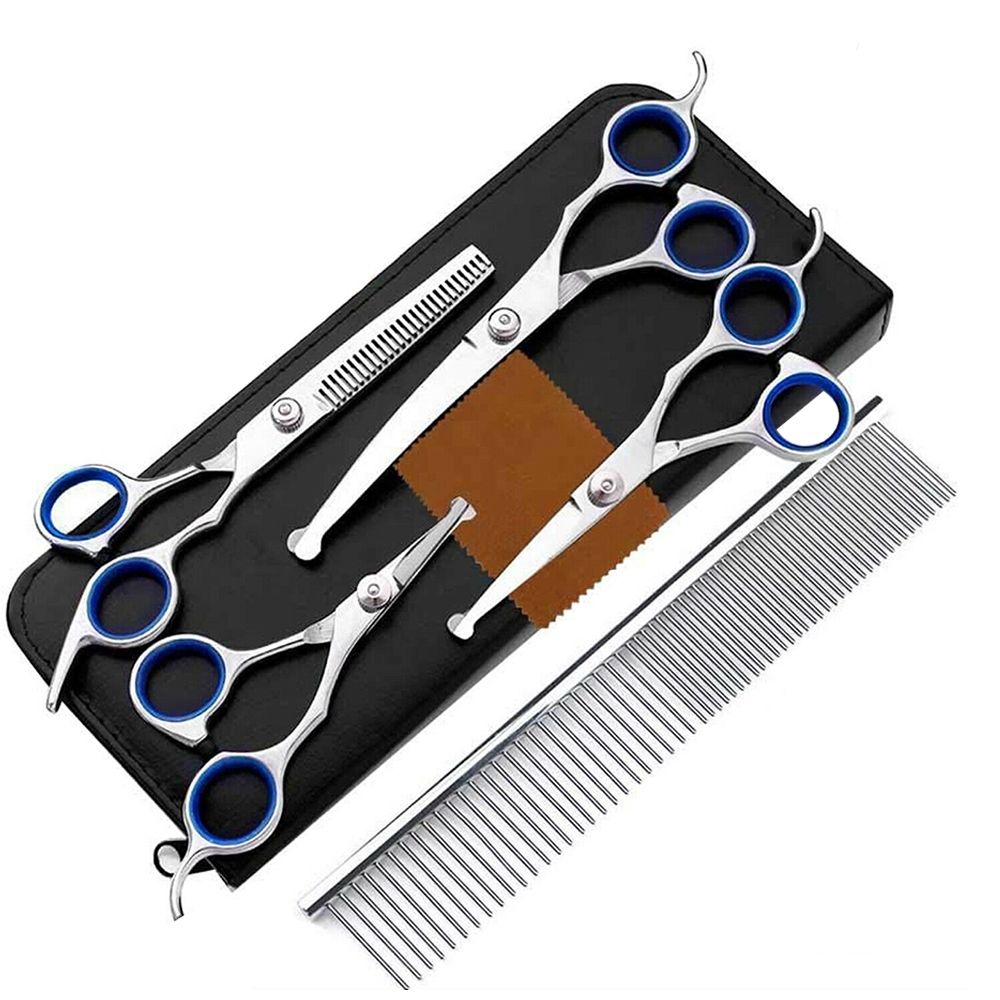 Professional Pet Dog Grooming Scissors Straight Curved Thinning Shear Tool Kit - Blue