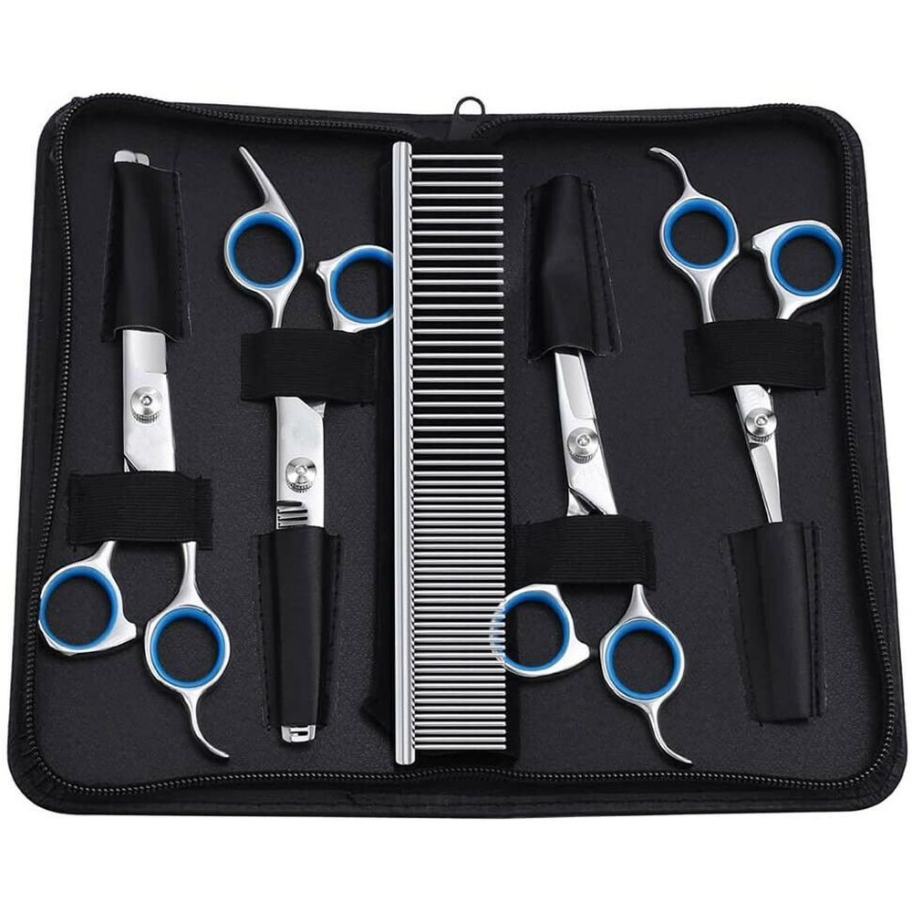 Professional Pet Dog Grooming Scissors Straight Curved Thinning Shear Tool Kit - Blue