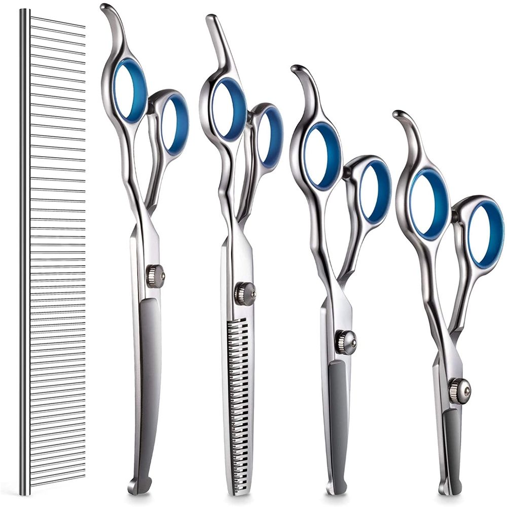 Professional Pet Dog Grooming Scissors Straight Curved Thinning Shear Tool Kit - Blue