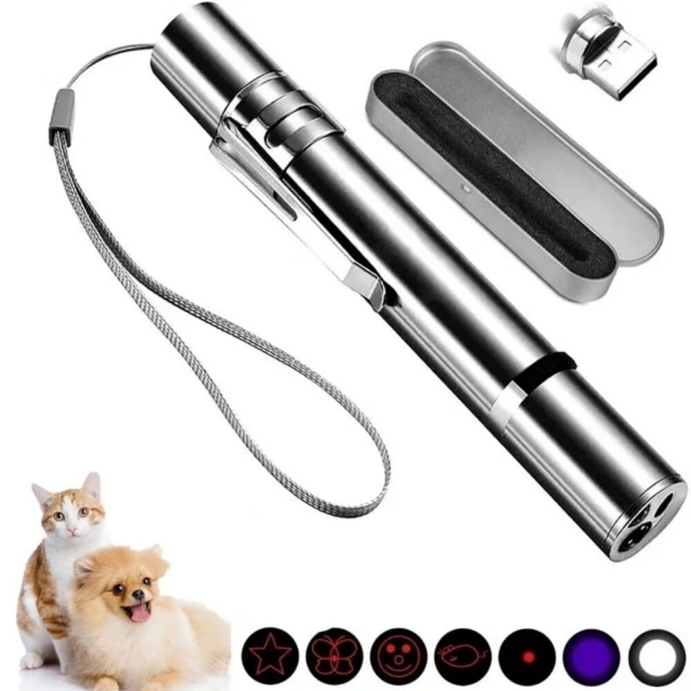 Cat Laser Pointer Toy,USB Rechargeable for Cats Dogs Chaser Toys,Interactive Exercise Multi Pattern Pet Command Light,7 in 1 Function,5 Pattern