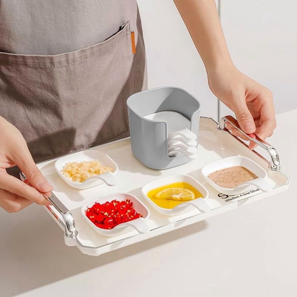 2 Set Dipping Sauce Plate And Holder Set, Plastic Dipping Dish, Soy Sauce Dish, Mini Dipping Bowls with Handle, for ketchup, Soy, Barbecue and Party Dinner