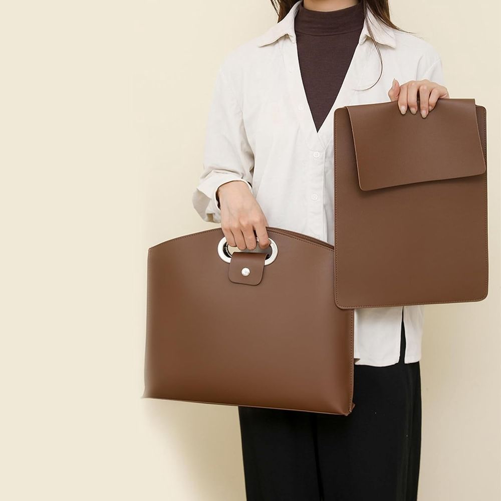 Laptop Tote Bag Set, 2-Piece Waterproof Leather Computer Briefcase & Crossbody Purse for Women, Professional Work Tote with Organizer for 14-15.6 Inch Laptops