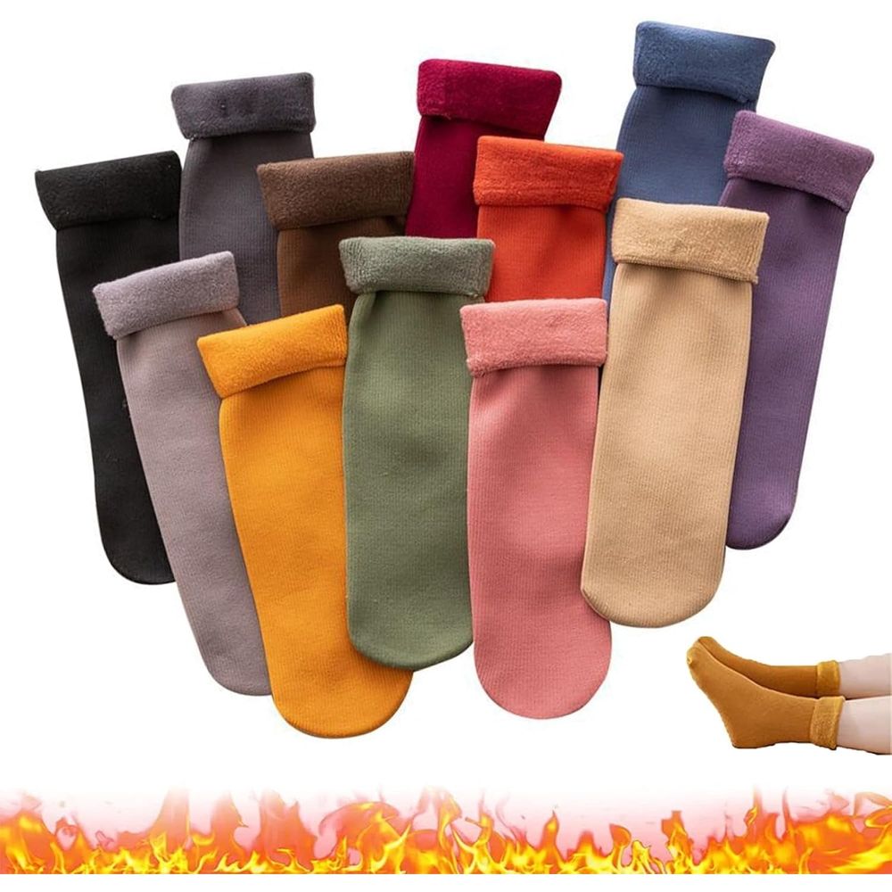 Snuggly Velvet Winter Thermal Socks, 6/12-Pairs Cozy Thickened Soft Fleece Lined Socks for Men and Women, Extremely Warm Cold Weather Socks for Indoor Outdoor Daily Use