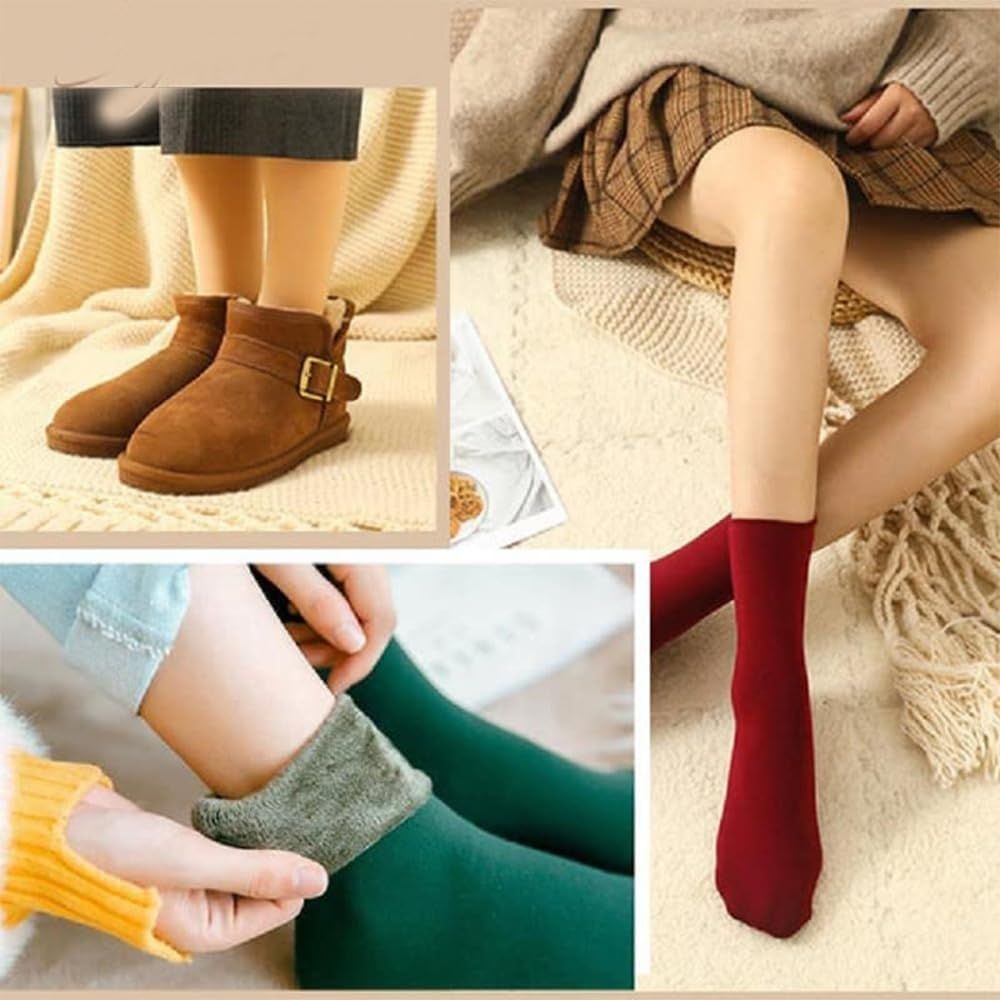 Snuggly Velvet Winter Thermal Socks, 6/12-Pairs Cozy Thickened Soft Fleece Lined Socks for Men and Women, Extremely Warm Cold Weather Socks for Indoor Outdoor Daily Use