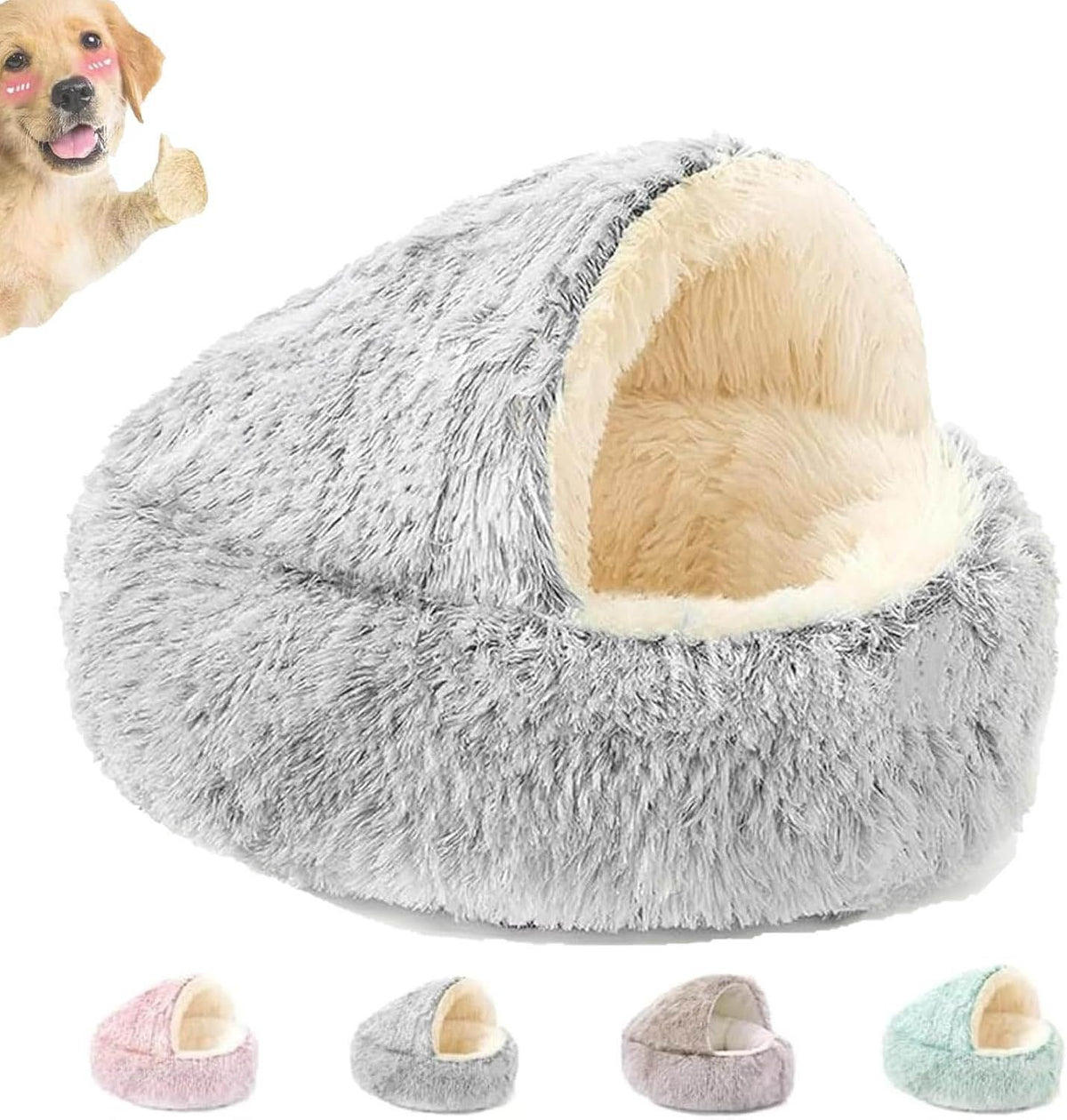 New Plush Hooded Cat Bed, 15.7In Round Plush Fluffy Hooded Cat Beds, Washable Faux Fur Enclosed Nest, Cozy Pod for Indoor Cats or Small Dogs