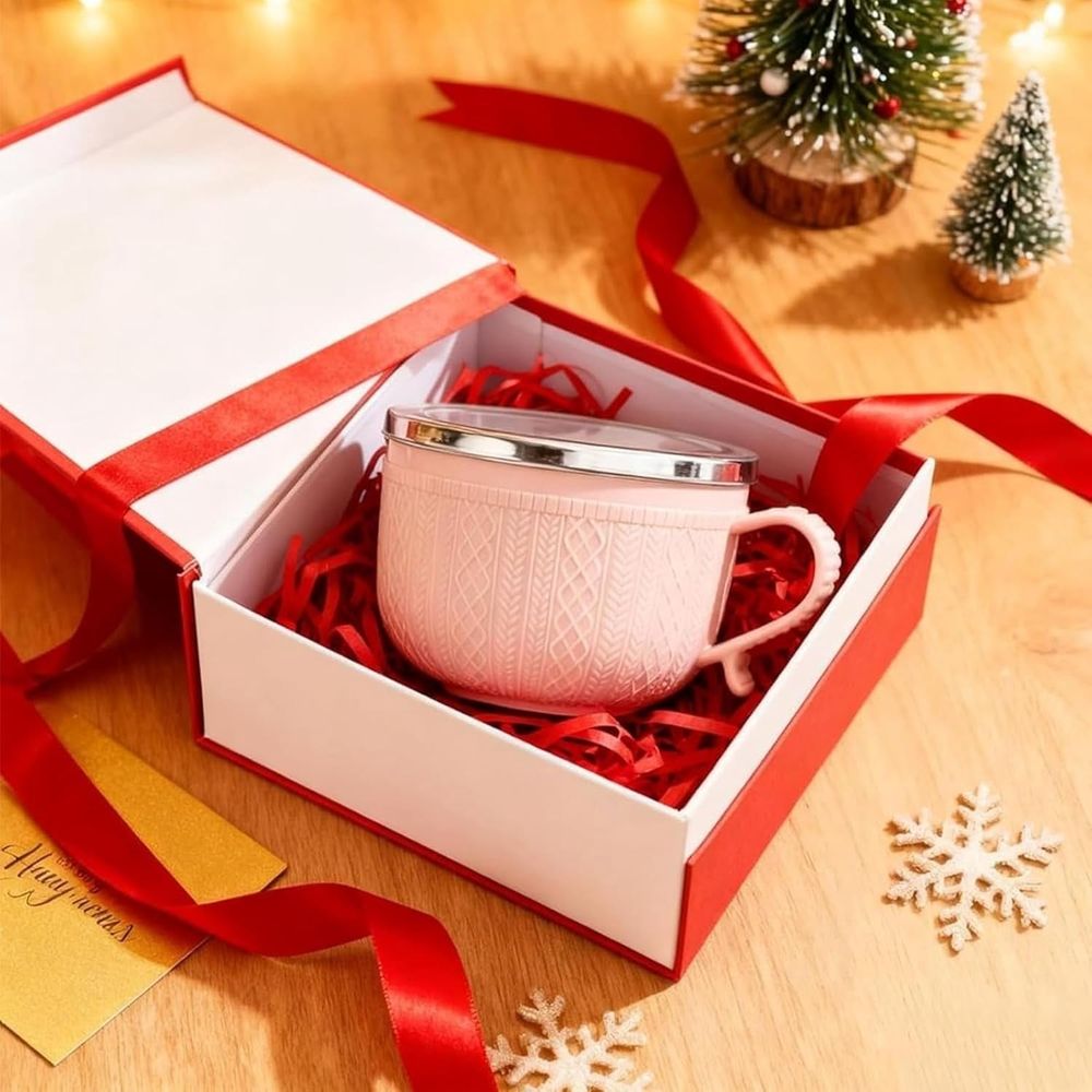 New Set of 25-Oz Mug Meals W/Lid-Its, Meal Mugs Set with Lids for Coffee Soups and Stews, Round Holiday Meal Mugs Ideal Christmas Gift Set