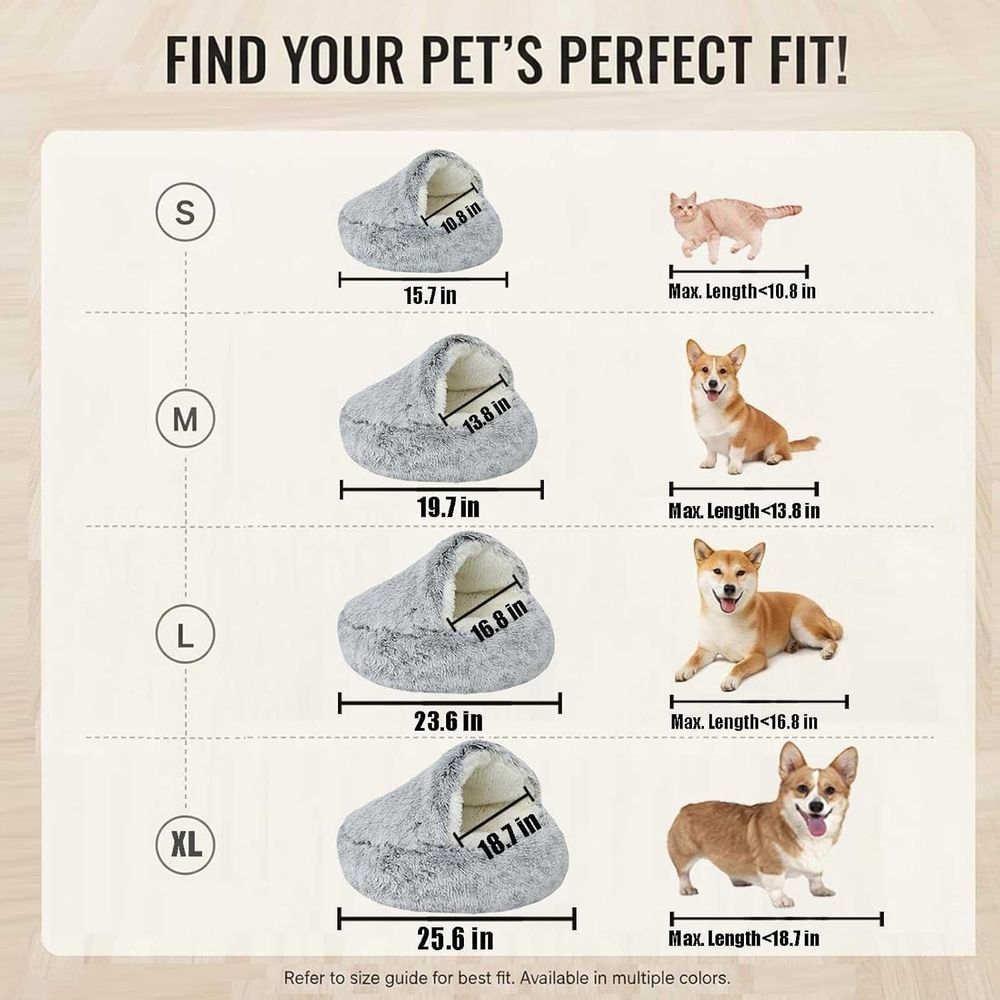 Cozy Cocoon Dog Bed with Hooded Cave Cover, Washable Anti-Slip Round Fluffy Bed for Small Medium Pets up to 22 lbs Pets, Calming Plush Cat Cave
