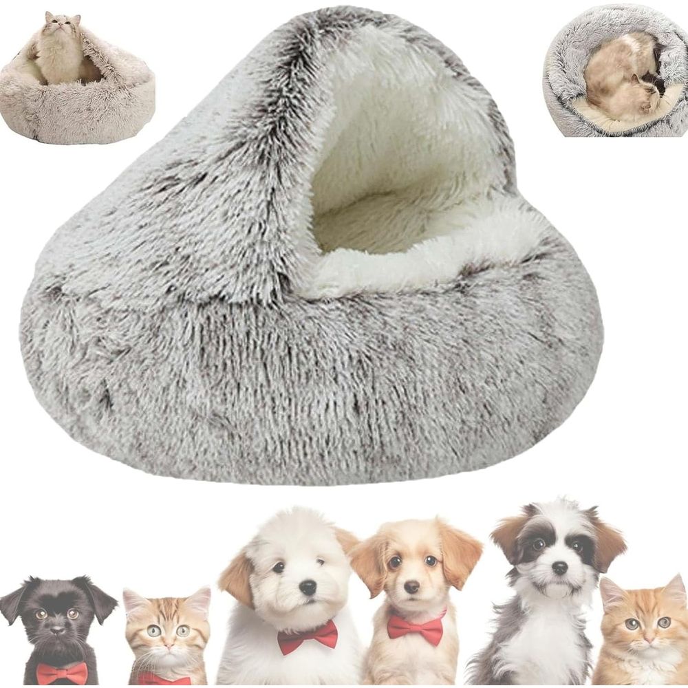 Cozy Cocoon Pet Bed - Plush Winter Nook for Dogs & Cats, Easy to Clean, Removable Washable Non Slip Bottom (60cm/25.5in,Gray)