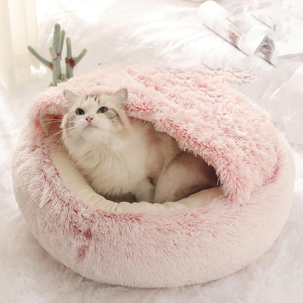 Cozy Cocoon Pet Bed - Plush Winter Nook for Dogs & Cats, Easy to Clean, Removable Washable Non Slip Bottom (60cm/25.5in,Gray)