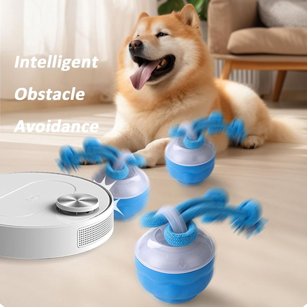 Interactive Smart Pet Puppy Ball with Ropes, Vibrating Squeaky Electric Balls for Dogs with Jumping Rolling Action, Automatic Moving Self Play Ball