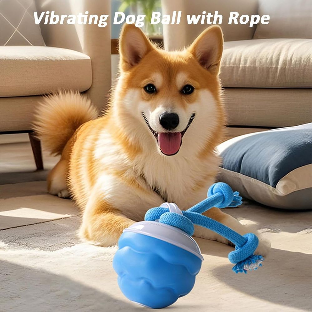 Interactive Smart Pet Puppy Ball with Ropes, Vibrating Squeaky Electric Balls for Dogs with Jumping Rolling Action, Automatic Moving Self Play Ball