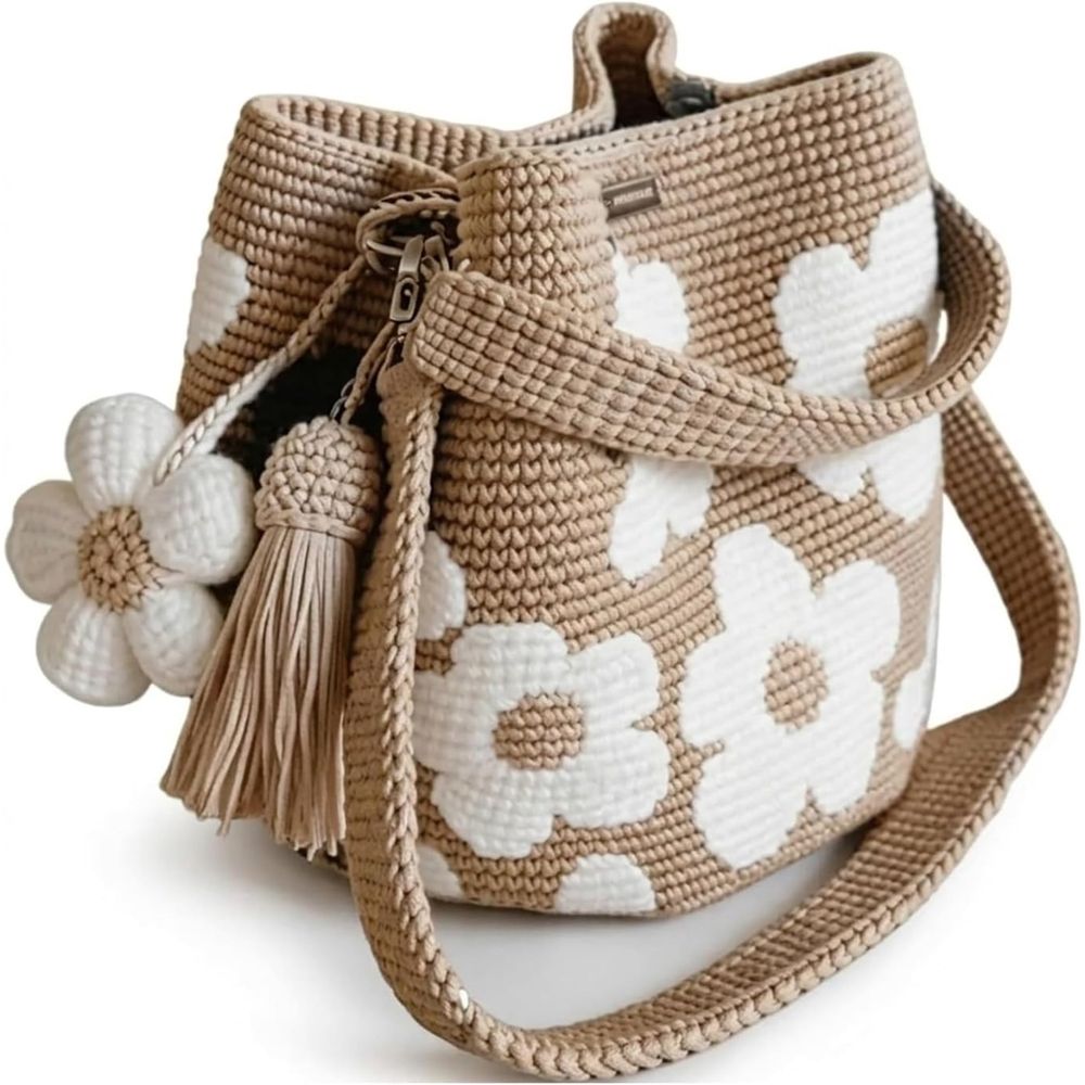 Handmade Crochet Flower Tote, 3D Floral Boho Purse, Lightweight Shape-Retaining Crossbody Shoulder Bag for Summer Beach Vacation, Travel & Daily Use