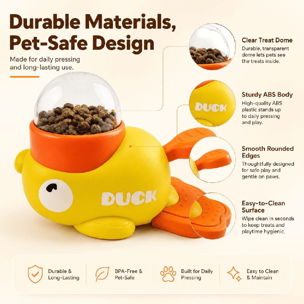 Cat Treat Toy, Duck Treat Dispenser with Adjustable Openings & Slow Feeder Puzzle, Interactive Pet Toy for Indoor Training, Playtime, Cats and Small Dogs