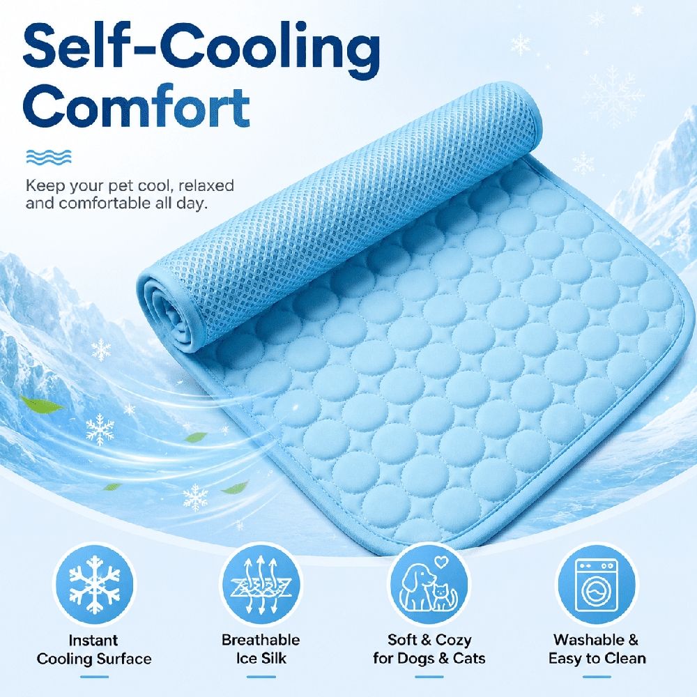 Pet Cooling Mat, Washable Ice Silk Self-Cooling Pad, Portable Foldable Dog Cooling Mat for Dogs & Cats Indoor, Outdoor & Travel Use